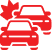 Red icon of a car hitting a car from behind.