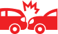 Red icon of two cars in a head-on collision representing motor vehicle accident litigation.