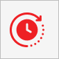 Red clock icon with a circular arrow representing 24/7 legal assistance.