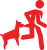 Red icon of a dog chasing a person representing animal attack personal injury law.