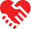 Red heart-shaped handshake icon symbolizing firm values and partnership.