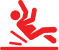 Red icon of a person falling representing premises liability and slip and fall legal services.