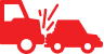 Red icon of a truck and car collision representing personal injury legal services.